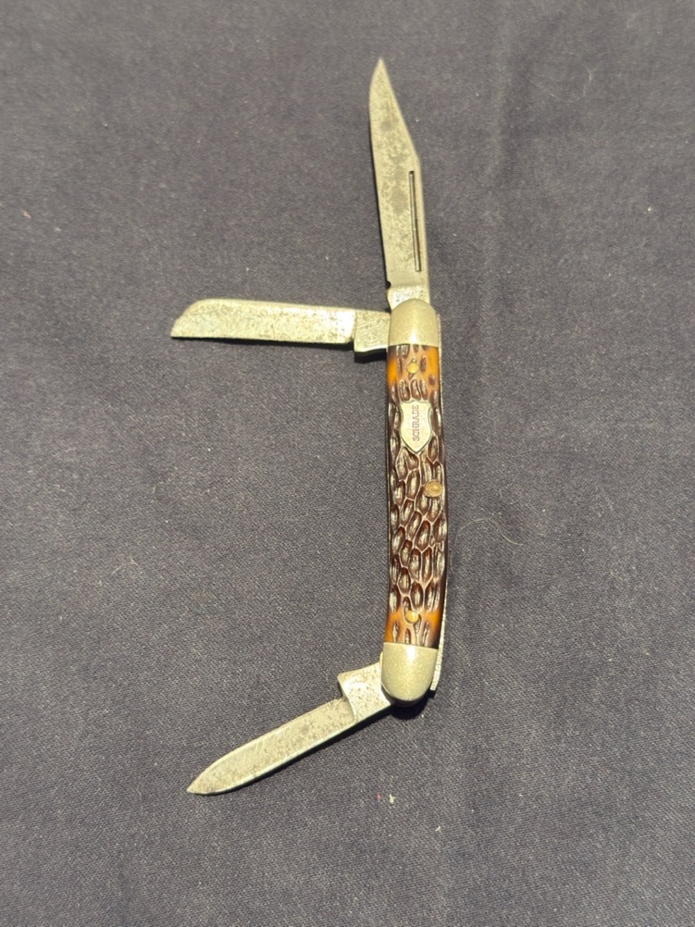 Schrade Heritage 808 USA 3-Blade Stockman Pocket Knife Brown  Delrin Brass VTG